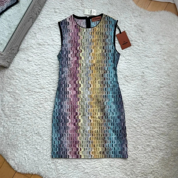 NWT Missoni Metallic Crochet Knit Dress Rainbow Stripe Small IT40 Mini New Rare - Picture 13 of 16
